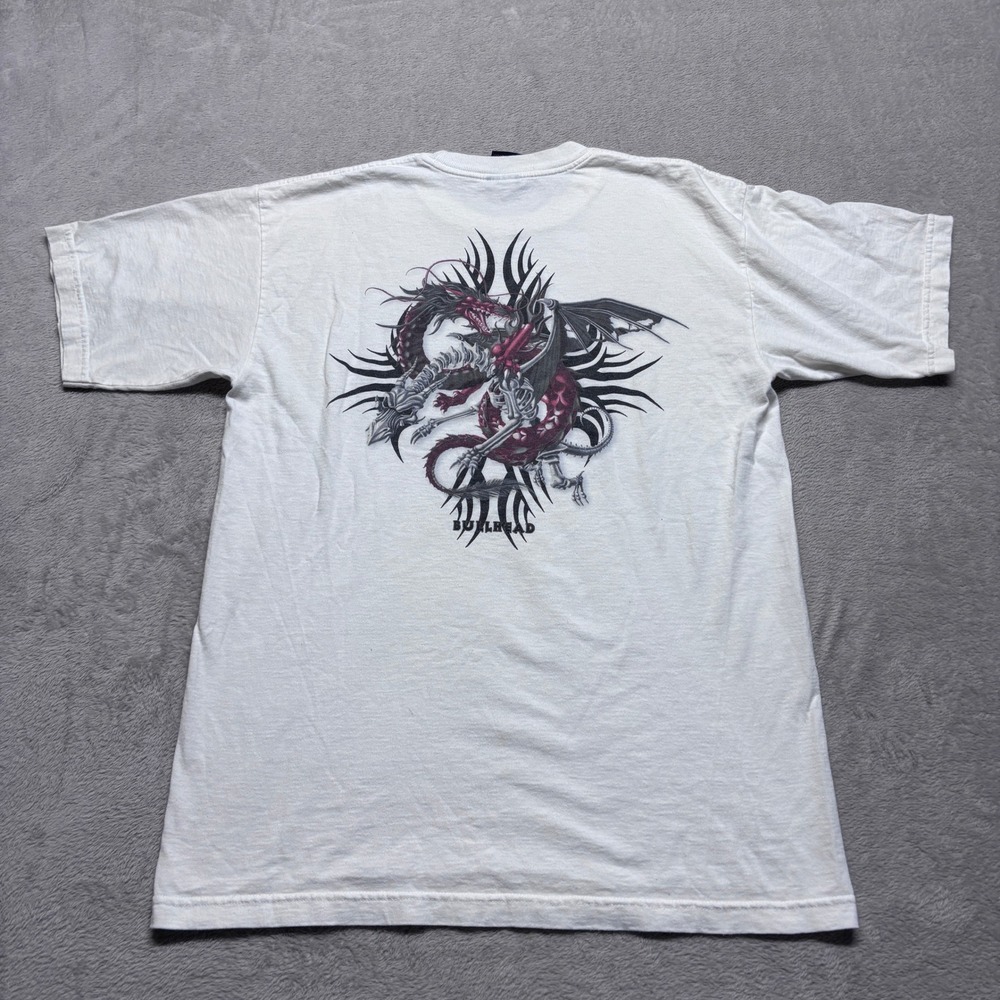 Vintage Bullhead Y2K T-Shirt Mens L White Dragon Skeleton Tribal Graphic USA